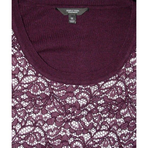 SIMPLY VERA VERA WANG Sz 1X Stretchy Layer Look Lightweight Lace Front Sweater - Picture 4 of 6